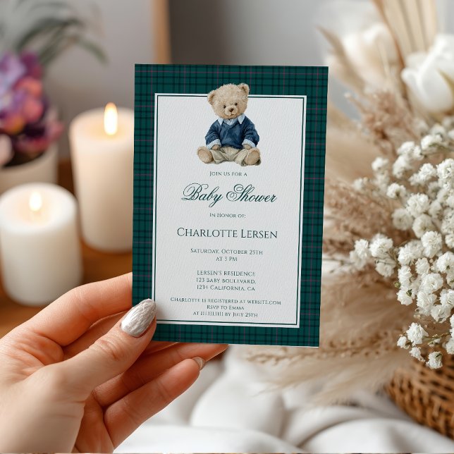 Vintage Green Polo Teddy Bear Boy Baby Shower Invitation (Vintage Green Polo Teddy Bear Boy Baby Shower Invitation)
