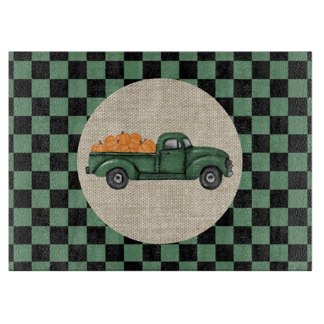 Vintage Green Pumpkin Truck  Cutting Board (Front)