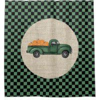 Vintage Green Pumpkin Truck Shower Curtain
