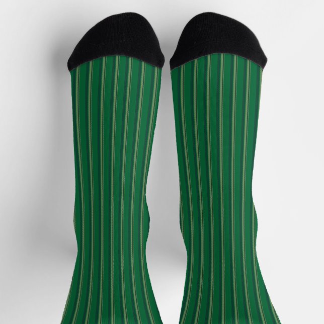 Vintage green red black beige stripes pattern socks (Top)