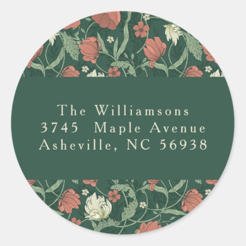 Vintage Green Red Floral Christmas Return Address  Classic Round Sticker