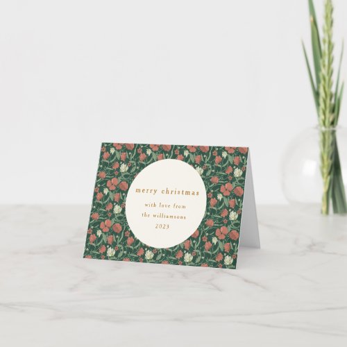 Vintage Green Red Floral Custom Christmas Blank Holiday Card