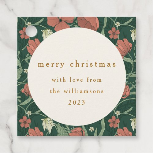 Vintage Green Red Floral Custom Merry Christmas Favor Tags