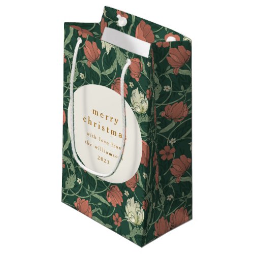 Vintage Green Red Floral Custom Merry Christmas Small Gift Bag