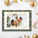 Vintage Green Red Floral Muted Two Photo Christmas Holiday Card<br><div class="desc">Vintage Green Red Floral Muted Two Photo Christmas Holiday Card</div>