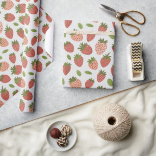 Vintage Green & Red Strawberries Wrapping Paper