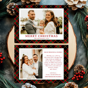 Vintage Green Red Tartan Plaid Photo Christmas Holiday Card