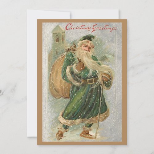 Vintage Green_Robed Father Christmas in Snow Holiday Card