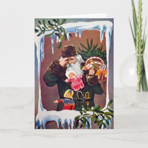 Vintage Green Robed Santa Holiday Card