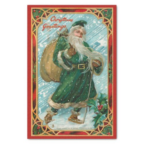 Vintage Green_Robed Santa in Snow Tissue Paper