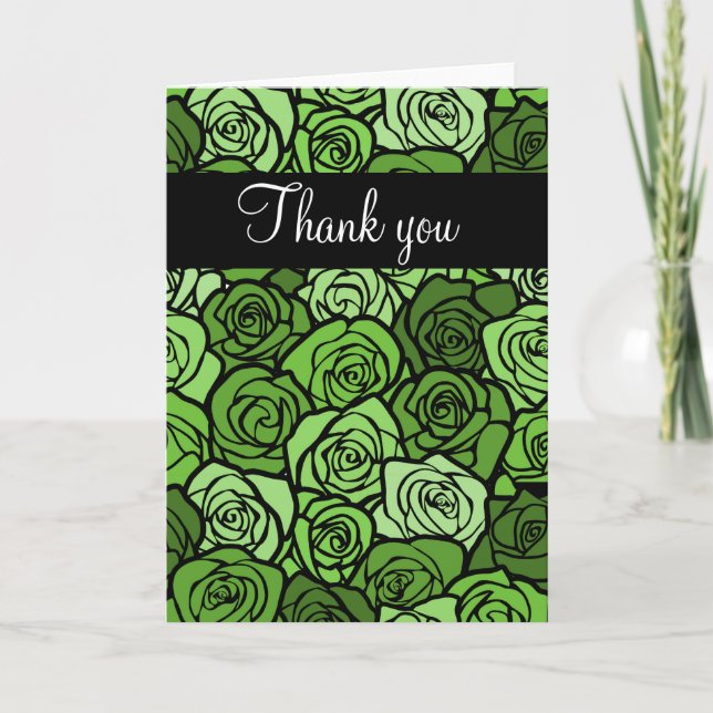 Vintage green roses Thank You Card (Front)