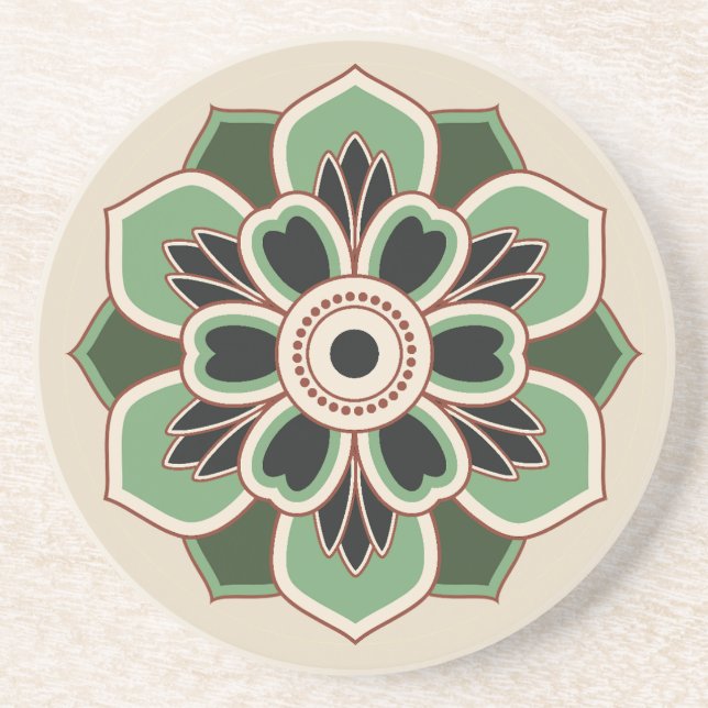 vintage green rosette pattern coaster (Front)