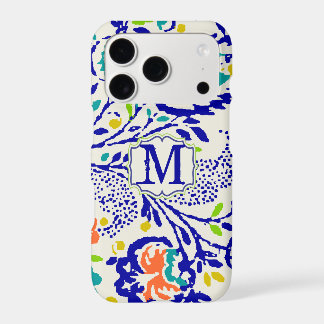 Vintage Green Royal Blue Damask Monogram iPhone 17 Pro Case