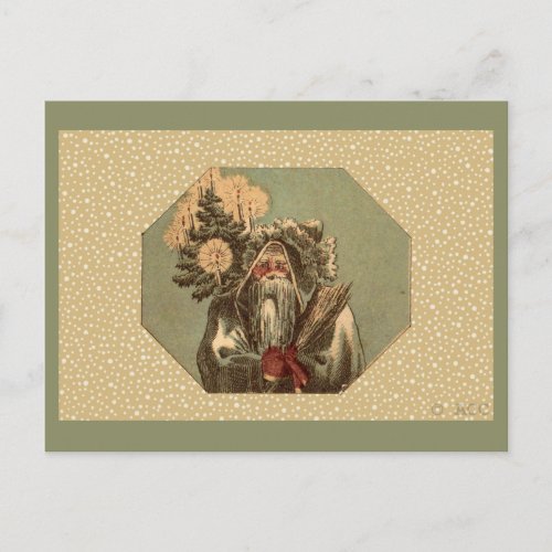 Vintage Green Santa Claus St Nicholas Holiday Postcard