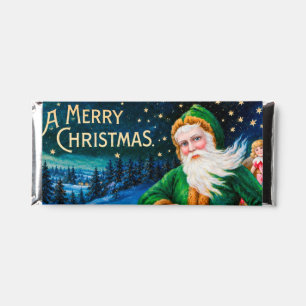 Vintage Green Santa Sleigh Starry Night Christmas Hershey Bar Favors