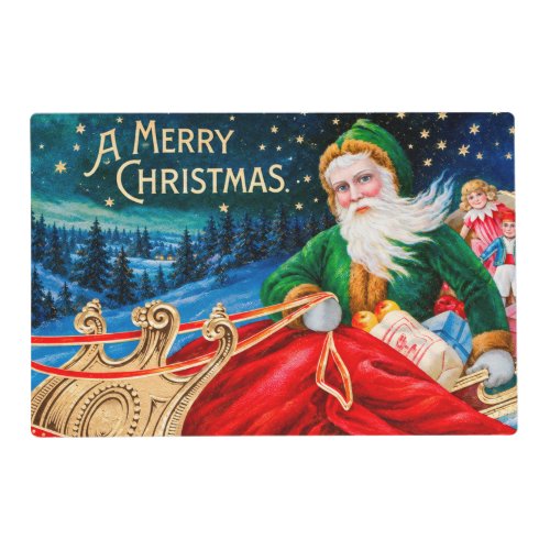 Vintage Green Santa Sleigh Starry Night Christmas Placemat