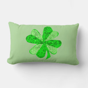 Vintage Green sequin shamrock St Patrick glitter Lumbar Pillow