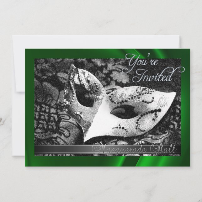 Vintage Green Silk Masquerade Ball Invitation (Front)