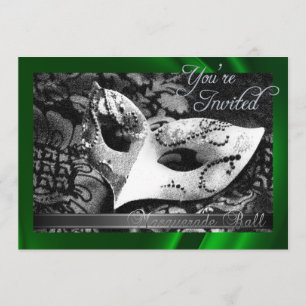 Vintage Green Silk Masquerade Ball Invitation