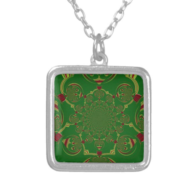 Vintage Green Silver Plated Necklace (Front)