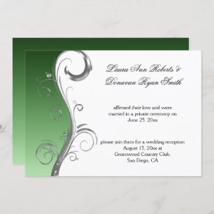 Vintage Green Silver White Ornate Post Wedding Invitation