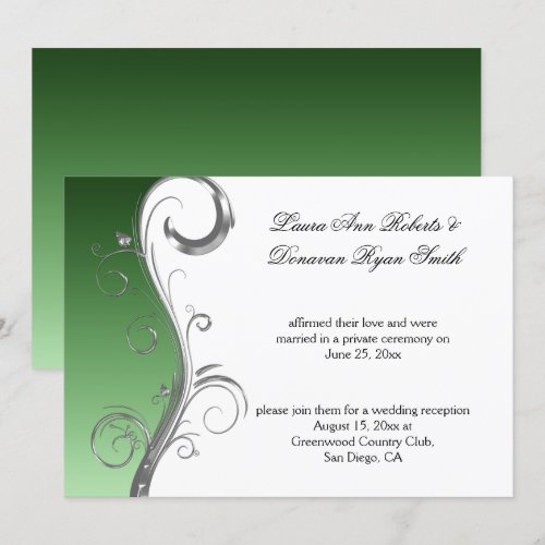 Vintage Green Silver White Ornate Post Wedding Invites