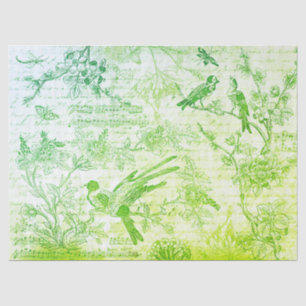 Vintage Green Spring Birds Flowers French Script Tissue Paper