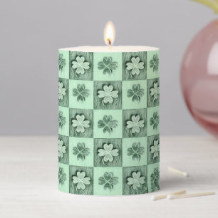 Vintage Green St Patrick retro shamrock pattern  P Pillar Candle