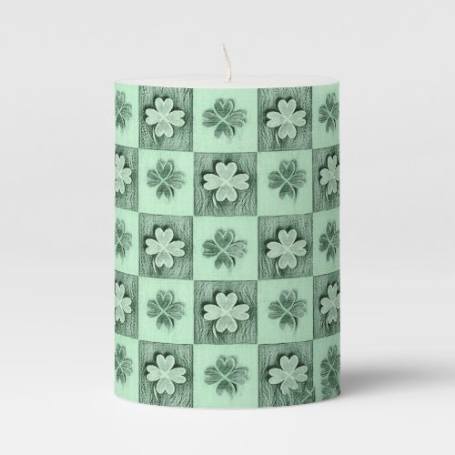 Vintage Green St Patrick retro shamrock pattern  Pillar Candle