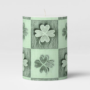 Vintage Green St Patrick retro shamrock pattern  Pillar Candle