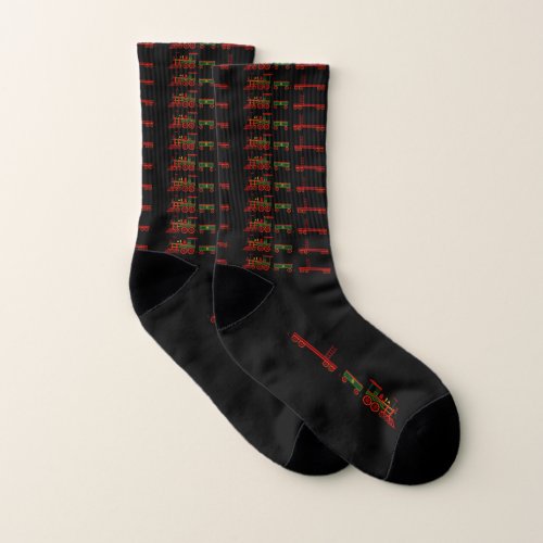 Vintage Green Steam Train Black Socks