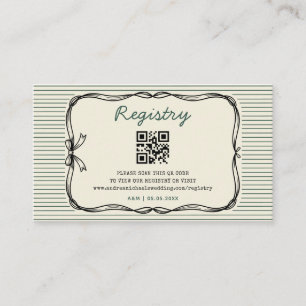 Vintage Green Stripe Qr Code Wedding Gift Registry Enclosure Card