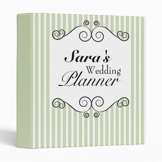 Vintage Green Striped 1" Wedding Planner Binder (Front/Spine)