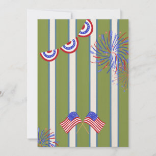 Vintage Green Striped July 4th party Card