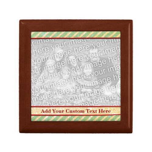 Vintage Green Striped Photo Template Keepsake Box