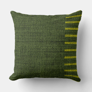 Vintage Green Stripes Burlap Linen Rustic Jute Throw Pillow