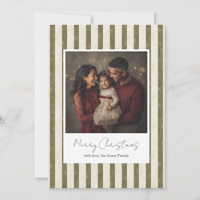 Vintage Green Stripes Christmas Card - 1 photo (Front)