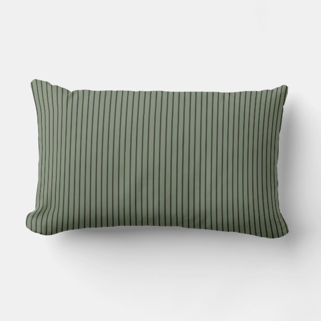 Vintage Green Stripes Lumbar Pillow (Front)