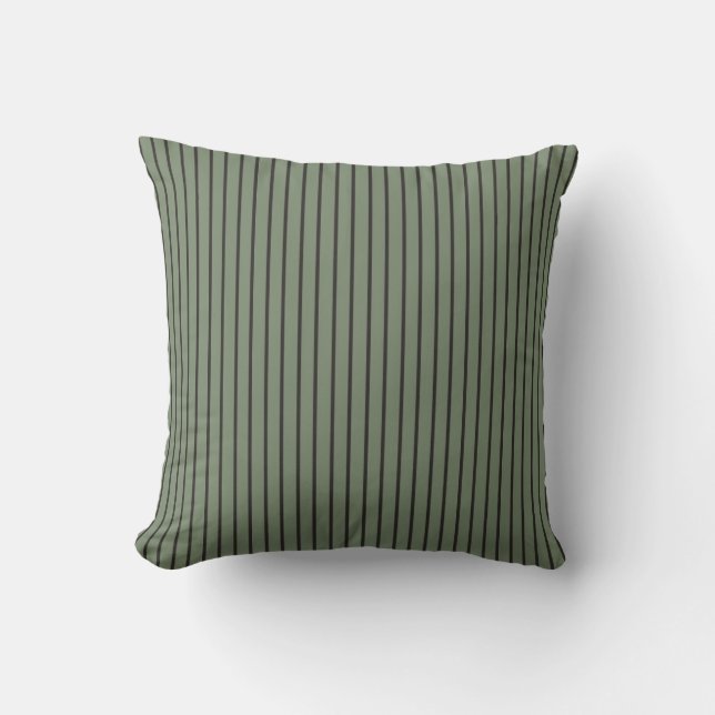 Vintage Green Stripes Throw Pillow (Front)