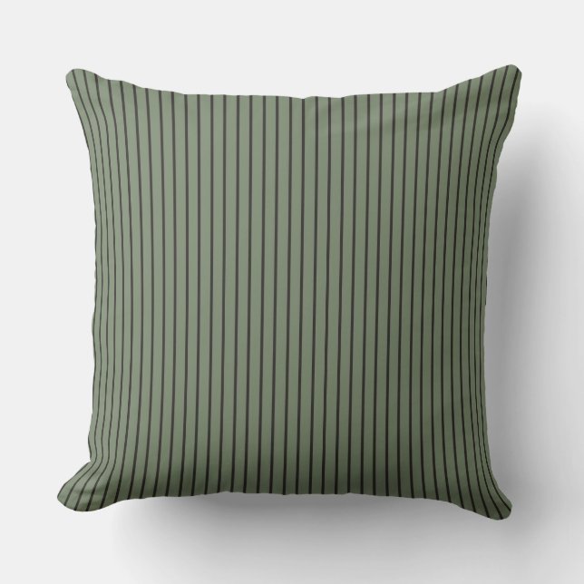 Vintage Green Stripes Throw Pillow (Front)
