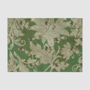 Vintage Green Tan Damask Floral Dragonflies Tissue Paper
