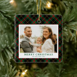 Vintage Green Tartan Plaid Photo Christmas Ceramic Ornament<br><div class="desc">Send warm wishes this holiday season with the Vintage Green Tartan Plaid Photo Merriest Christmas Holiday Card. Featuring a charming green gingham plaid pattern paired with your favorite family photo, this card blends timeless elegance with festive cheer. Perfect for spreading holiday joy to friends and family, it captures the cozy...</div>
