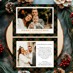 Vintage Green Tartan Plaid Photo Christmas Foil Holiday Card