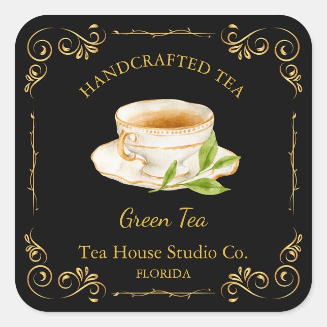 Vintage Green Tea Square Label (Front)