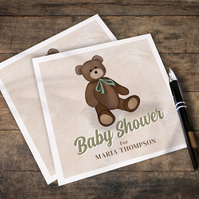 Vintage Green Teddy Bear Custom Baby Shower Napkins (Creator Uploaded)