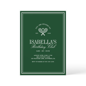 Vintage Green Tennis Birthday Party Invitation