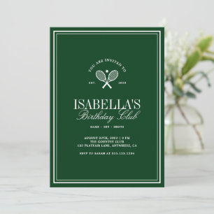 Vintage Green Tennis Birthday Party Invitation