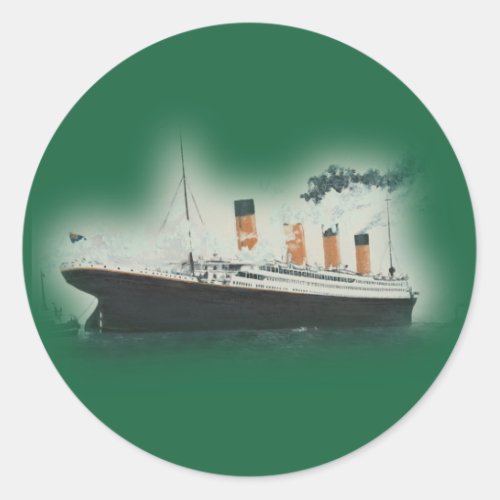 Vintage Green Titanic Ship Christmas Classic Round Sticker