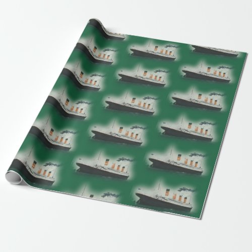 Vintage Green Titanic Ship Christmas Wrapping Paper