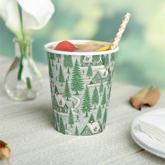 Vintage Green Toile Christmas Holiday Paper Cups